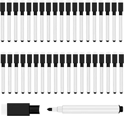 25Pcs Black Dry Erase Markers with Eraser Cap White Board Mini Dry erase Markers for Office School Supplies
