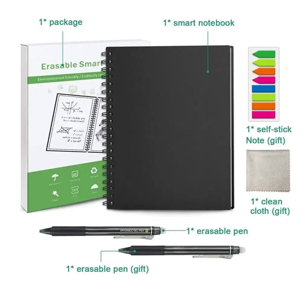 HOMESTEC A4 Reusable Erasable Notebook With Pen&Cloth Microwave Heating Waterproof Notepad Office School Smart Notebook
