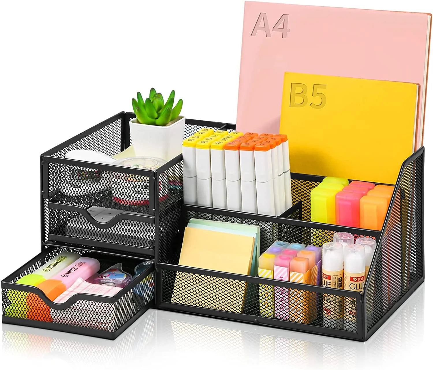 Stylish Mesh Desk Organizer with Drawers - Perfect for Office Supplies & Desktop Organization (1 Pack)