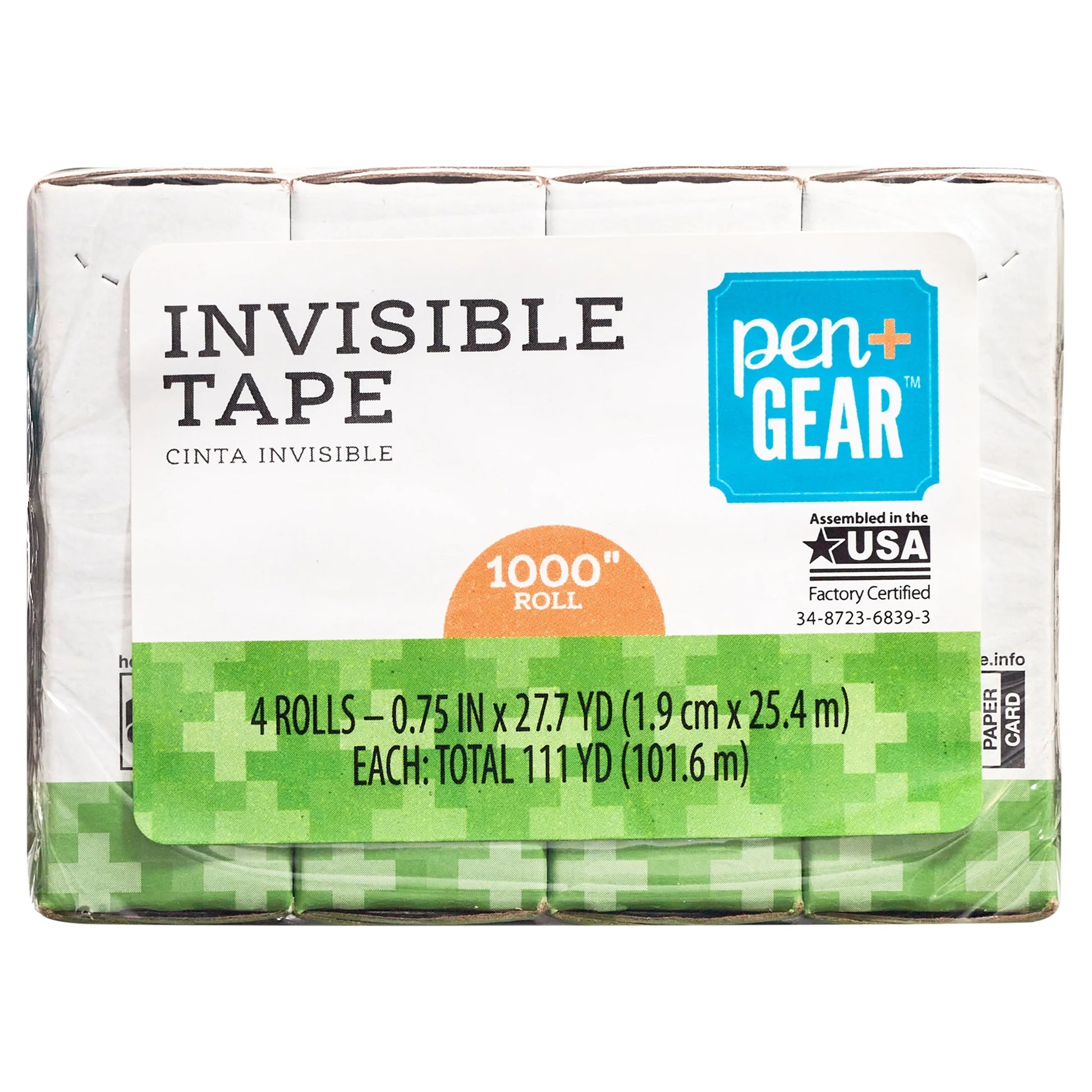 (3 Pack) Pen + Gear Invisible Tape, Clear, 3/4" X 1000", 4 Roll of Tape
