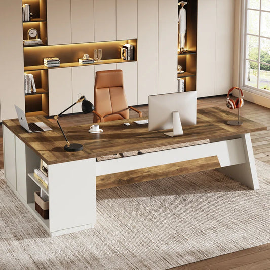 L-Shaped Executive Office Desk with Drawers and File Cabinet