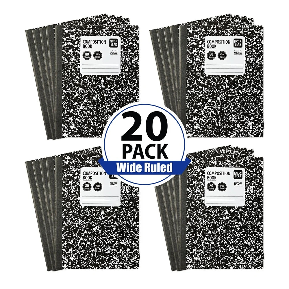 20 Pack Wide Ruled Marble Composition Notebooks 80 Sheets Durable Covers Flexible Design Portable School Office Supplies