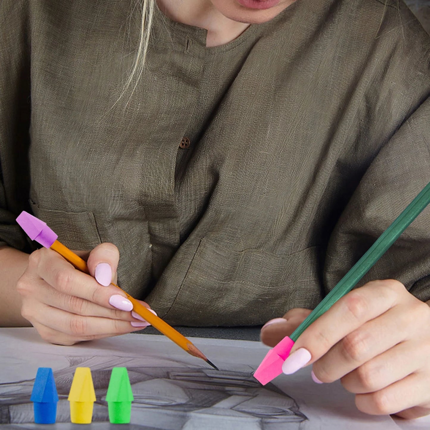 Transform Your Homework Experience with 50 Non-Toxic Pencil Cap Erasers - Ideal for Teens! ✏️✨
