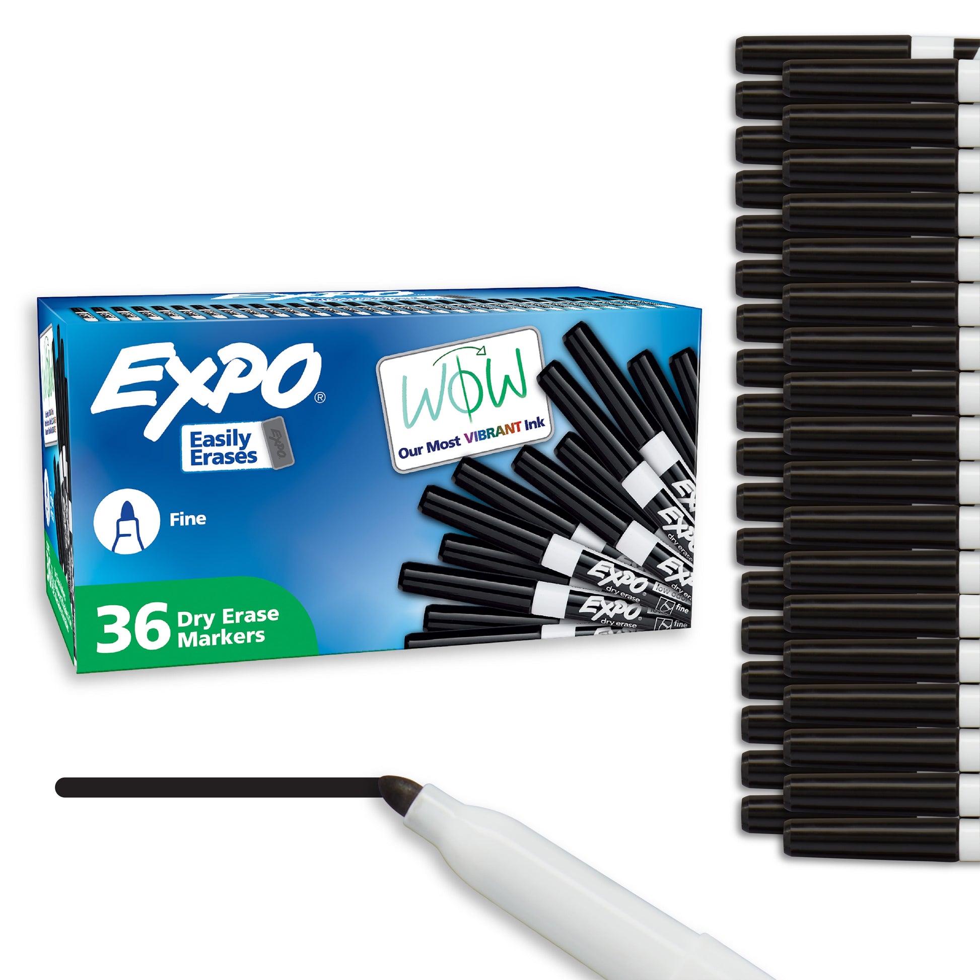Dry Erase Markers, Black, Fine Tip, 36 Count