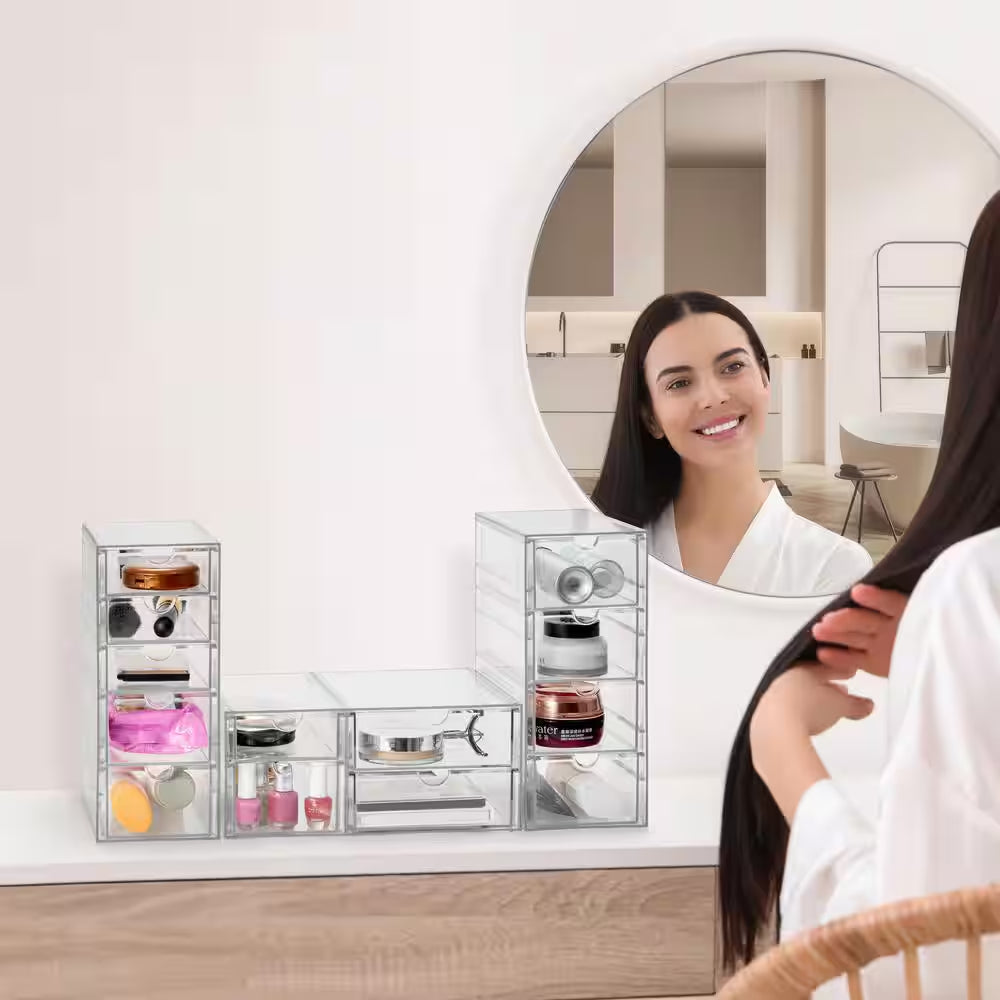 Stackable 12 Drawers Cosmetic Organizer Clear