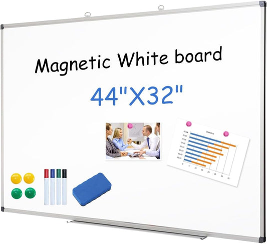 Magnetic Dry Erase Board 32X44 Inches, Whiteboard for Wall with Silver Aluminum Frame, Durable Writing Surface for Home, Office & School Classroom