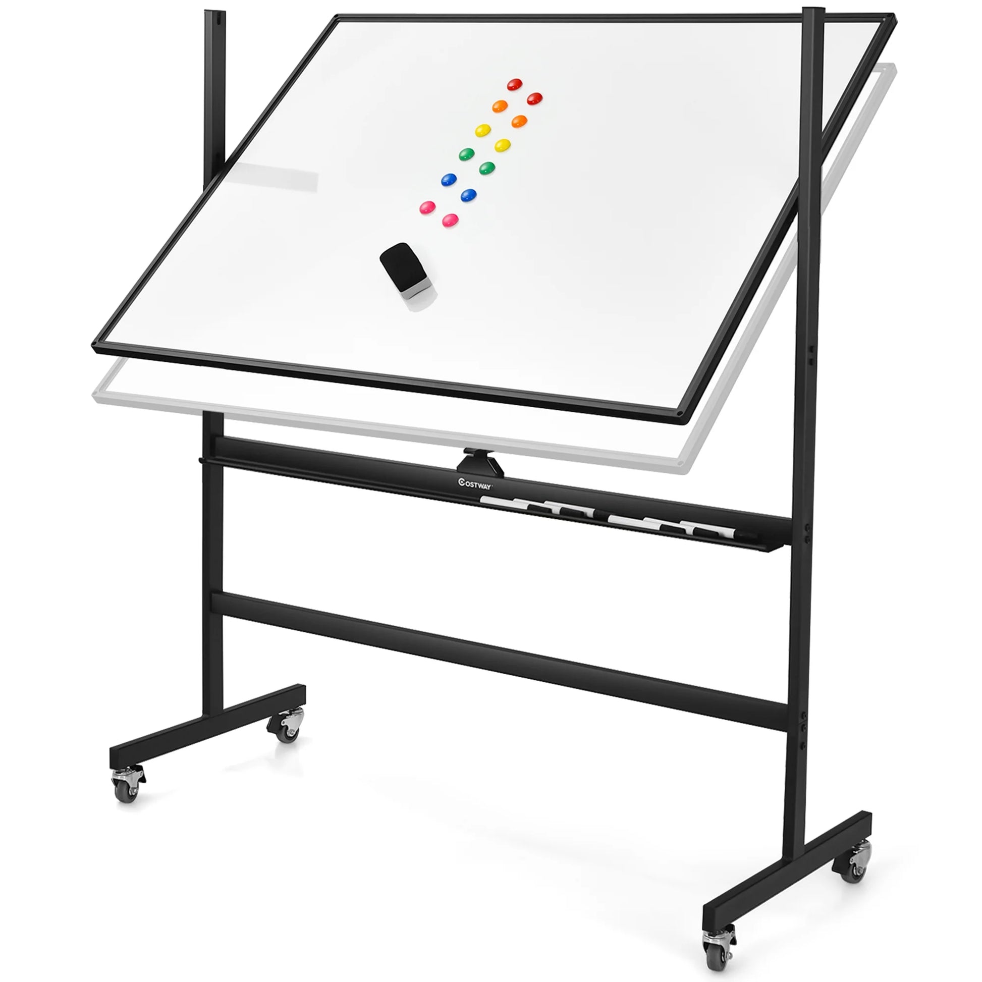 48''X36'' Mobile Magnetic Double-Sided Reversible Whiteboard Height Adjust