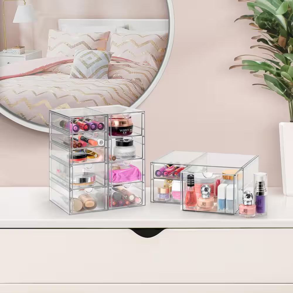 Stackable 12 Drawers Cosmetic Organizer Clear