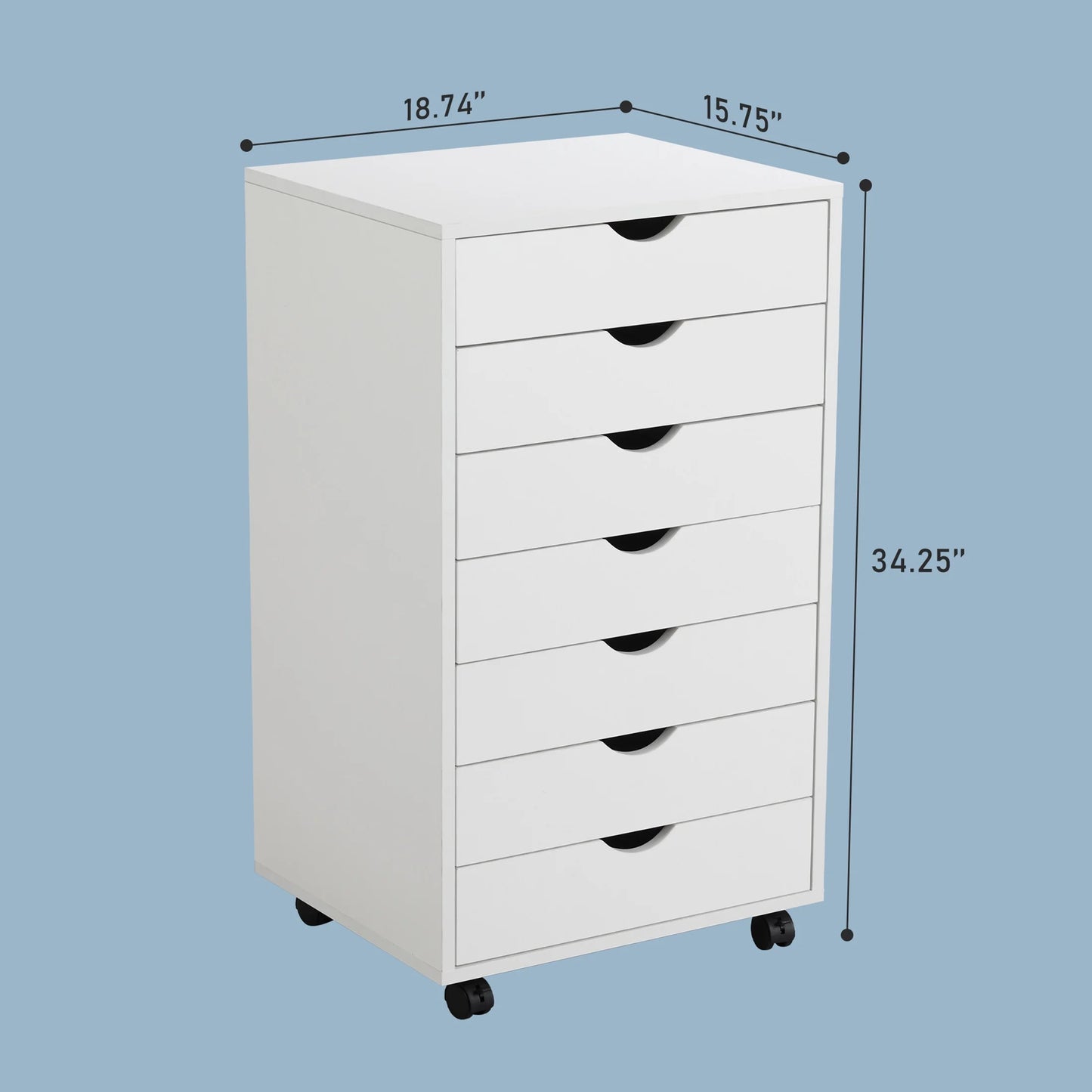 7-Drawer File Cabinet, Lateral Filing under Desk Storage Organizer with Wheels for Home Office, White