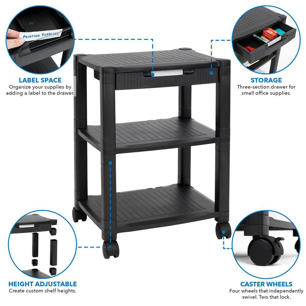 Transform Your Home Office with Our Stylish 17" Triple Shelf Black Printer Cart – Ideal for Under-Desk Organization! 🖨️✨