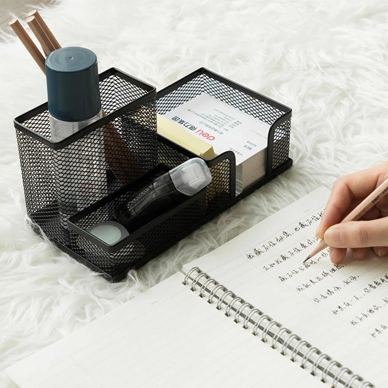Elevate Your Workspace with a Stylish Black Mesh Desk Organizer - 4 Compartments for Ultimate Efficiency! 🖊️✨