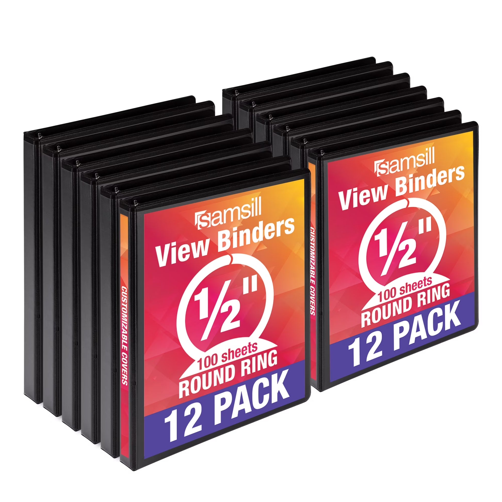 Economy .5" round Ring Binder, Black, Customizable, 12 Pack