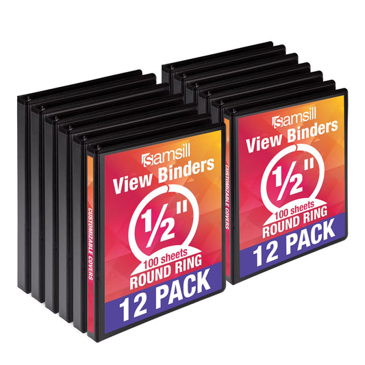 Economy .5" round Ring Binder, Black, Customizable, 12 Pack