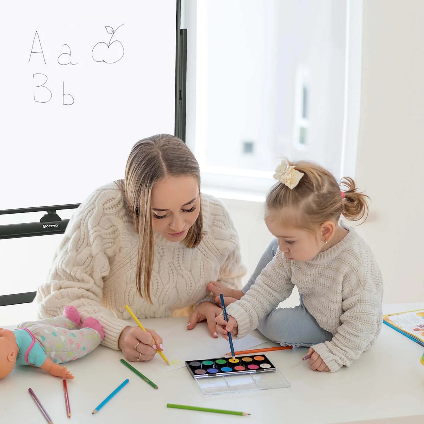 48''X36'' Mobile Magnetic Double-Sided Reversible Whiteboard Height Adjust