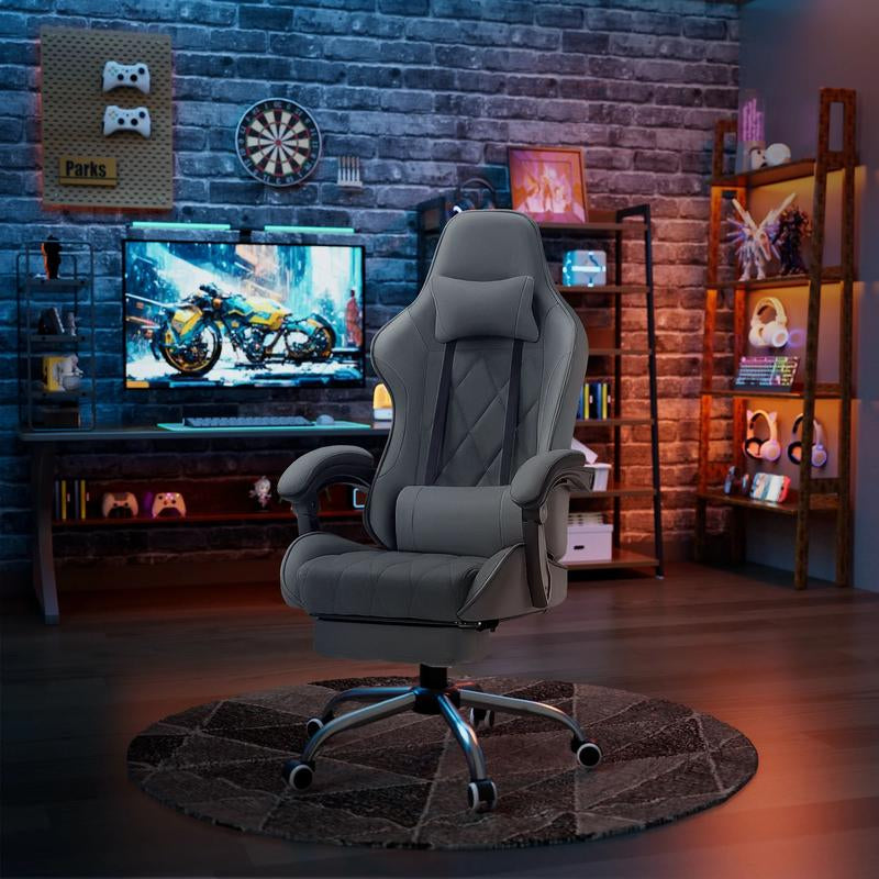 HOMALL Gaming Chair Fabric Computer Chair Massage Game Chair Cloth Office Chair with Headrest, Lumbar Support & Footrest,White