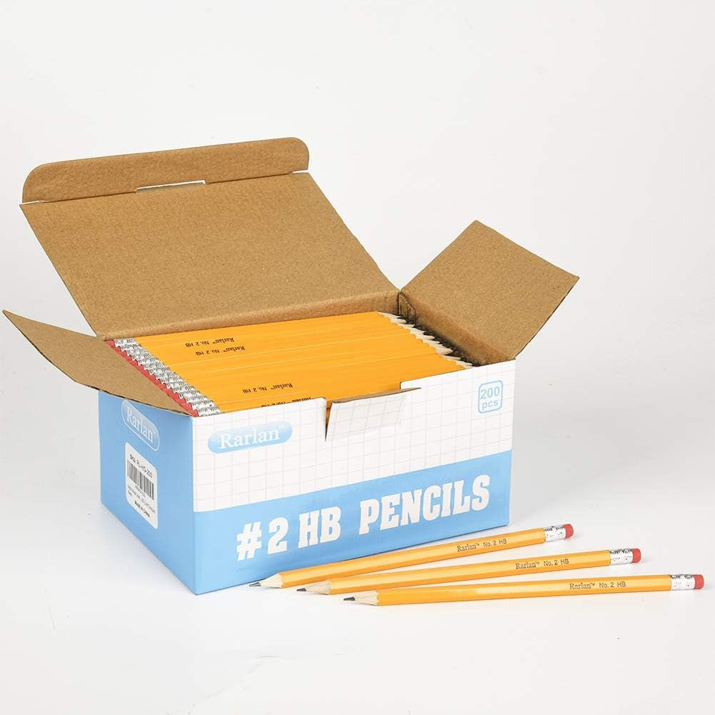200Ct #2 HB Pencils Pre Sharpened Bulk Pack Wood Cased School Office Supplies