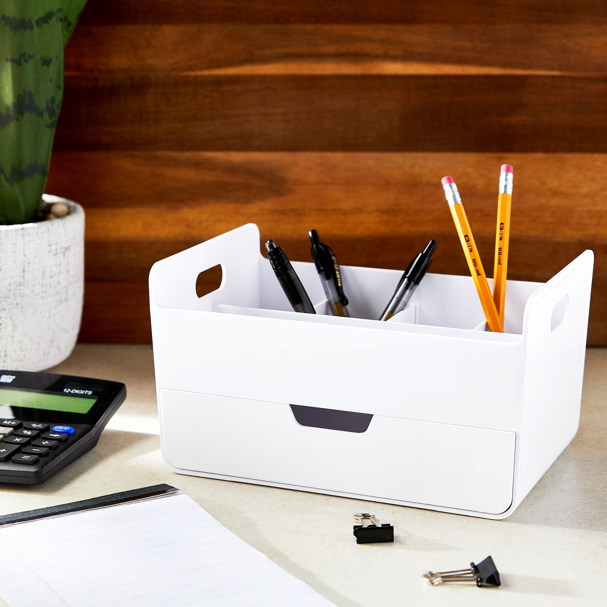 Sleek White Desktop Organizer - Effortlessly Tidy Your Workspace!