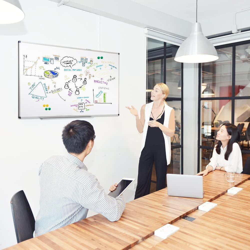Magnetic Dry Erase Board 32X44 Inches, Whiteboard for Wall with Silver Aluminum Frame, Durable Writing Surface for Home, Office & School Classroom