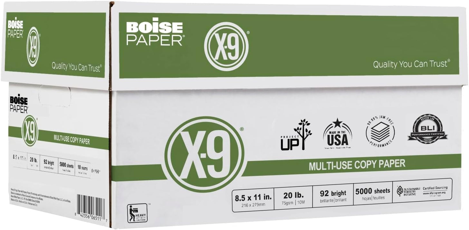 Boise® X-9® Multi-Use Print & Copy Paper, Letter Size (8 1/2" X 11"), 92 (U.S.) Brightness, 20 Lb, White, 500 Sheets per Ream, Case of 10 Reams
