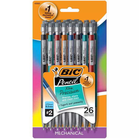 26Pk #2 Mechanical Pencil Xtra Precision Black - BIC: 0.5Mm Lead, Erasable, Plastic, Office Supplies