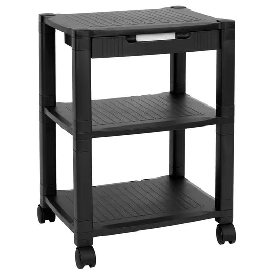 Transform Your Home Office with Our Stylish 17" Triple Shelf Black Printer Cart – Ideal for Under-Desk Organization! 🖨️✨
