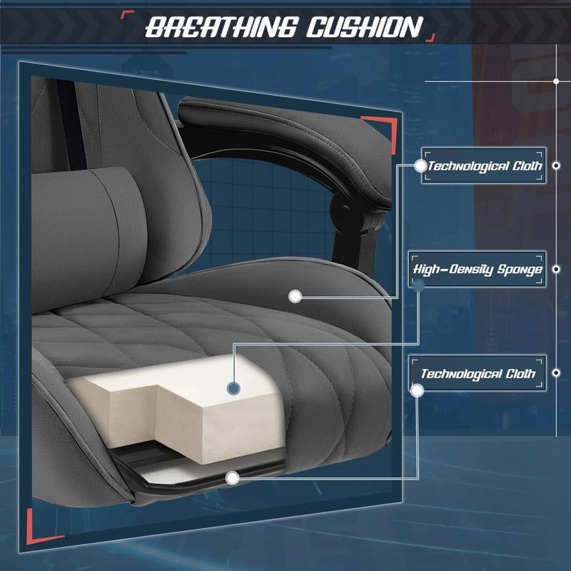 HOMALL Gaming Chair Fabric Computer Chair Massage Game Chair Cloth Office Chair with Headrest, Lumbar Support & Footrest,White