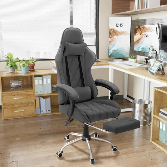 HOMALL Gaming Chair Fabric Computer Chair Massage Game Chair Cloth Office Chair with Headrest, Lumbar Support & Footrest,White